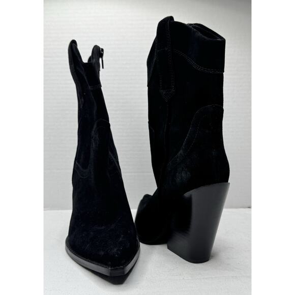 Jeffrey Campbell Black Suede Western Boots Size 6 Pointed Toe Wedge Heel NEW - Picture 1 of 10